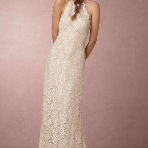 BHLDN x Tadashi Shoji Mina gown in ivory lace. Elegant Cream Lace Halter Dress